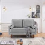 Gray and Dark Brown Velvet Loveseat with Toss Pillows