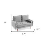Gray and Dark Brown Velvet Loveseat with Toss Pillows