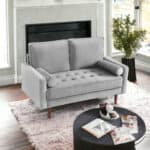 Gray and Dark Brown Velvet Loveseat with Toss Pillows