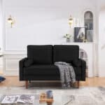 57-Inch Black and Dark Brown Velvet Loveseat With Pillows