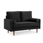 57-Inch Black and Dark Brown Velvet Loveseat With Pillows
