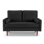 57-Inch Black and Dark Brown Velvet Loveseat With Pillows