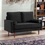 57-Inch Black and Dark Brown Velvet Loveseat With Pillows