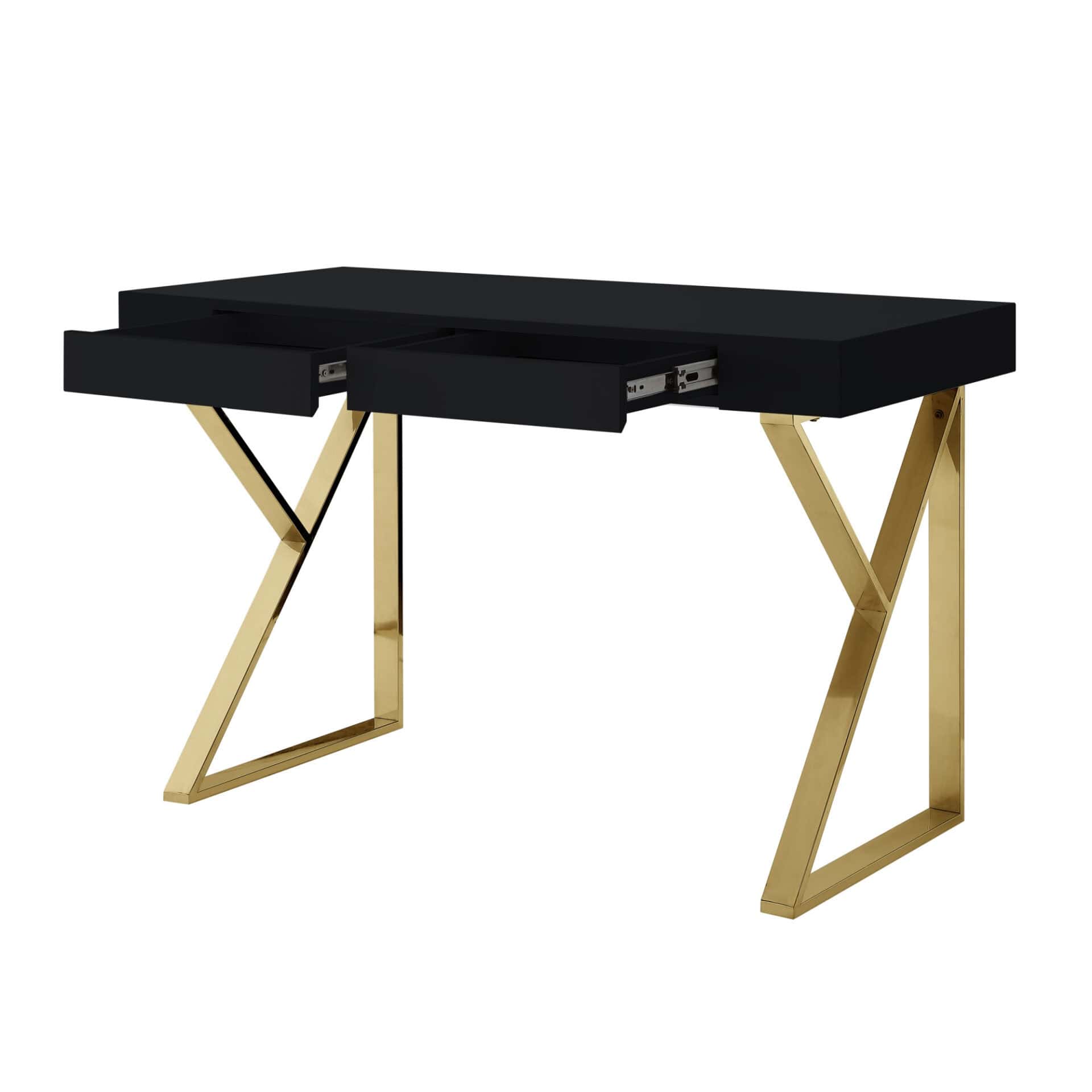 Black and Gold Writing Desk with Two Drawers 48 Inch 3 Black and Gold Writing Desk with Two Drawers 48 Inch - Image 3