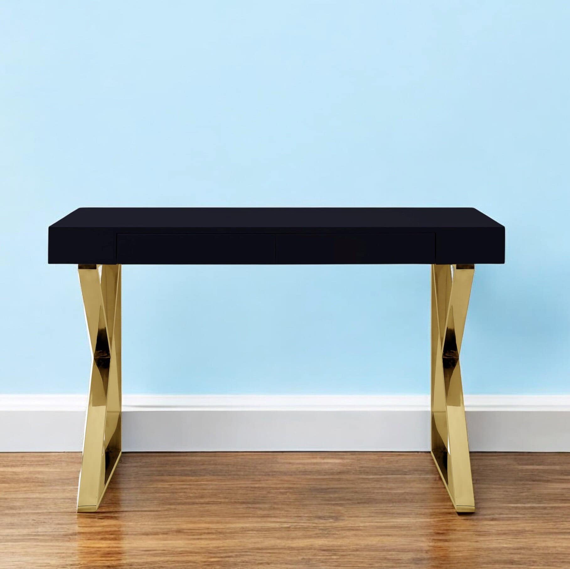 Black and Gold Writing Desk with Two Drawers 48 Inch 2 Black and Gold Writing Desk with Two Drawers 48 Inch - Image 2