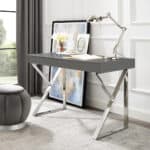 Dark Gray and Silver Writing Desk With Drawers (48-Inch)