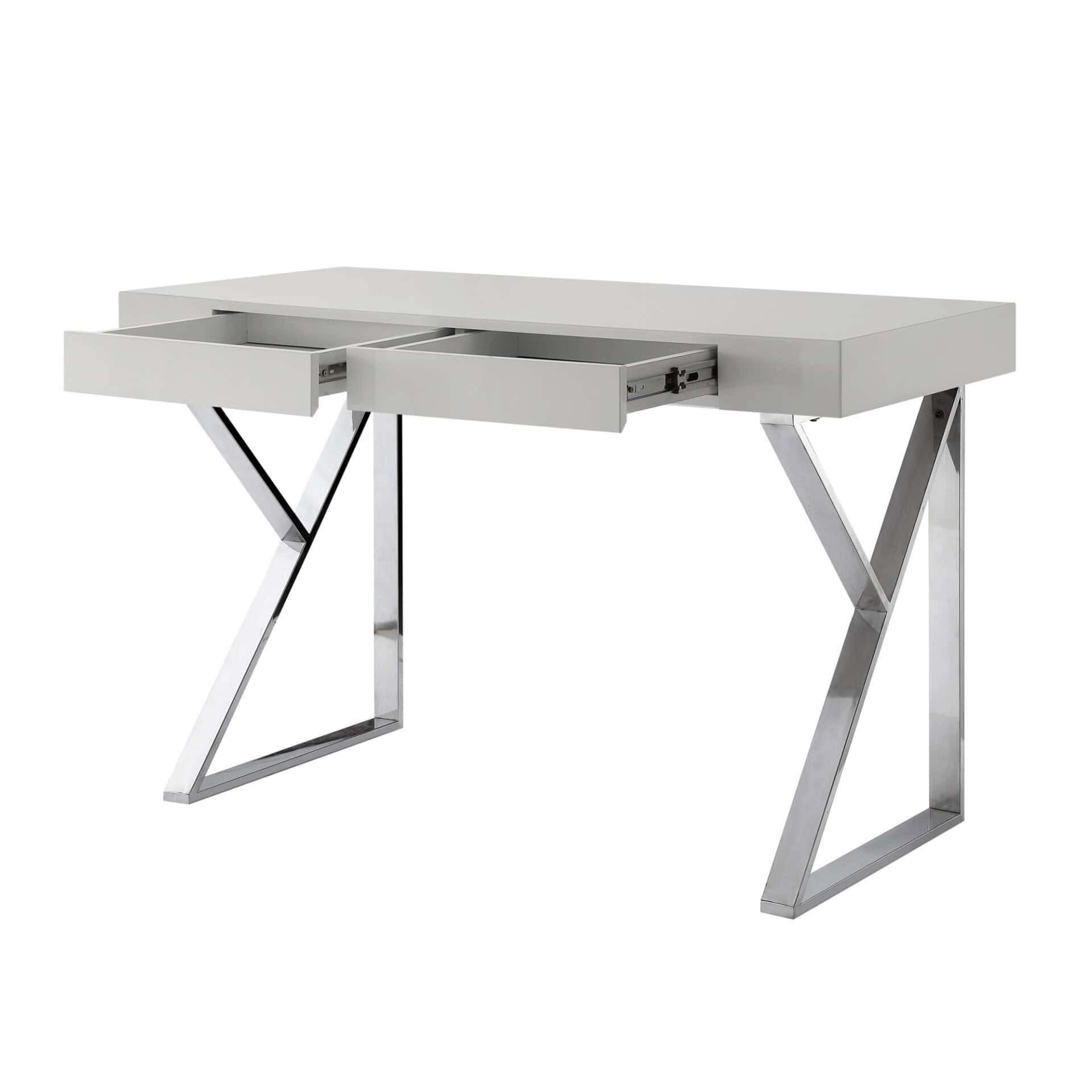 Light Gray and Silver Writing Desk With Drawers 48 Inch 3 Light Gray and Silver Writing Desk With Drawers 48 Inch - Image 3