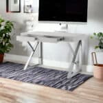 Light Gray and Silver Writing Desk With Drawers 48 Inch 11 Light Gray and Silver Writing Desk With Drawers 48 Inch