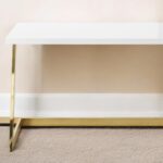 White and Gold Writing Desk with Durable Stainless Steel Base 8 White and Gold Writing Desk with Durable Stainless Steel Base