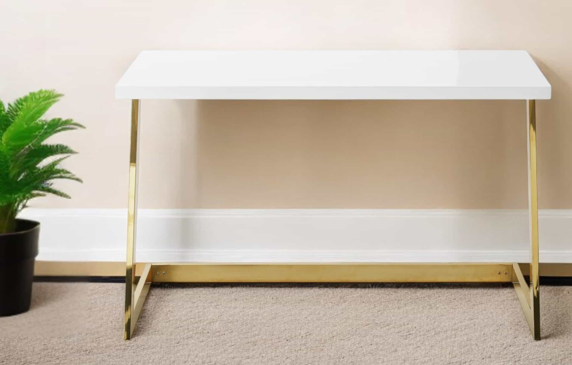 White and Gold Writing Desk with Durable Stainless Steel Base 1 White and Gold Writing Desk with Durable Stainless Steel Base