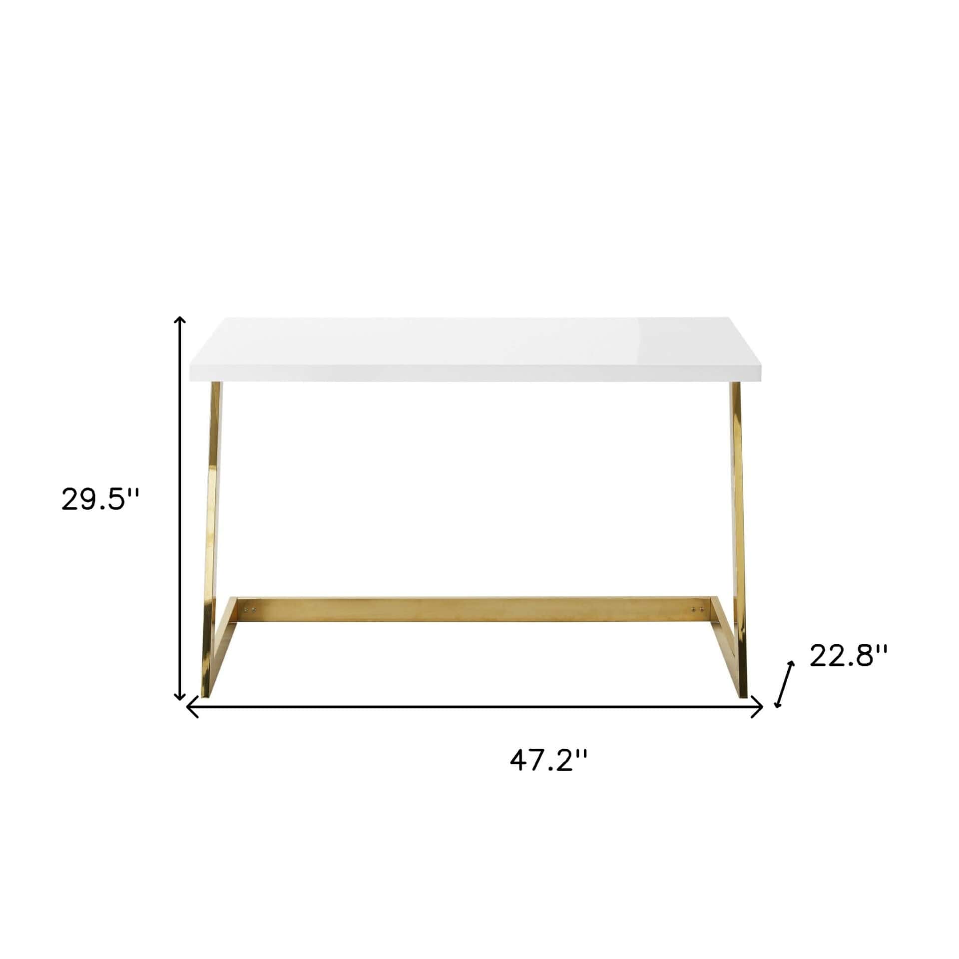 White and Gold Writing Desk with Durable Stainless Steel Base 7 White and Gold Writing Desk with Durable Stainless Steel Base - Image 7