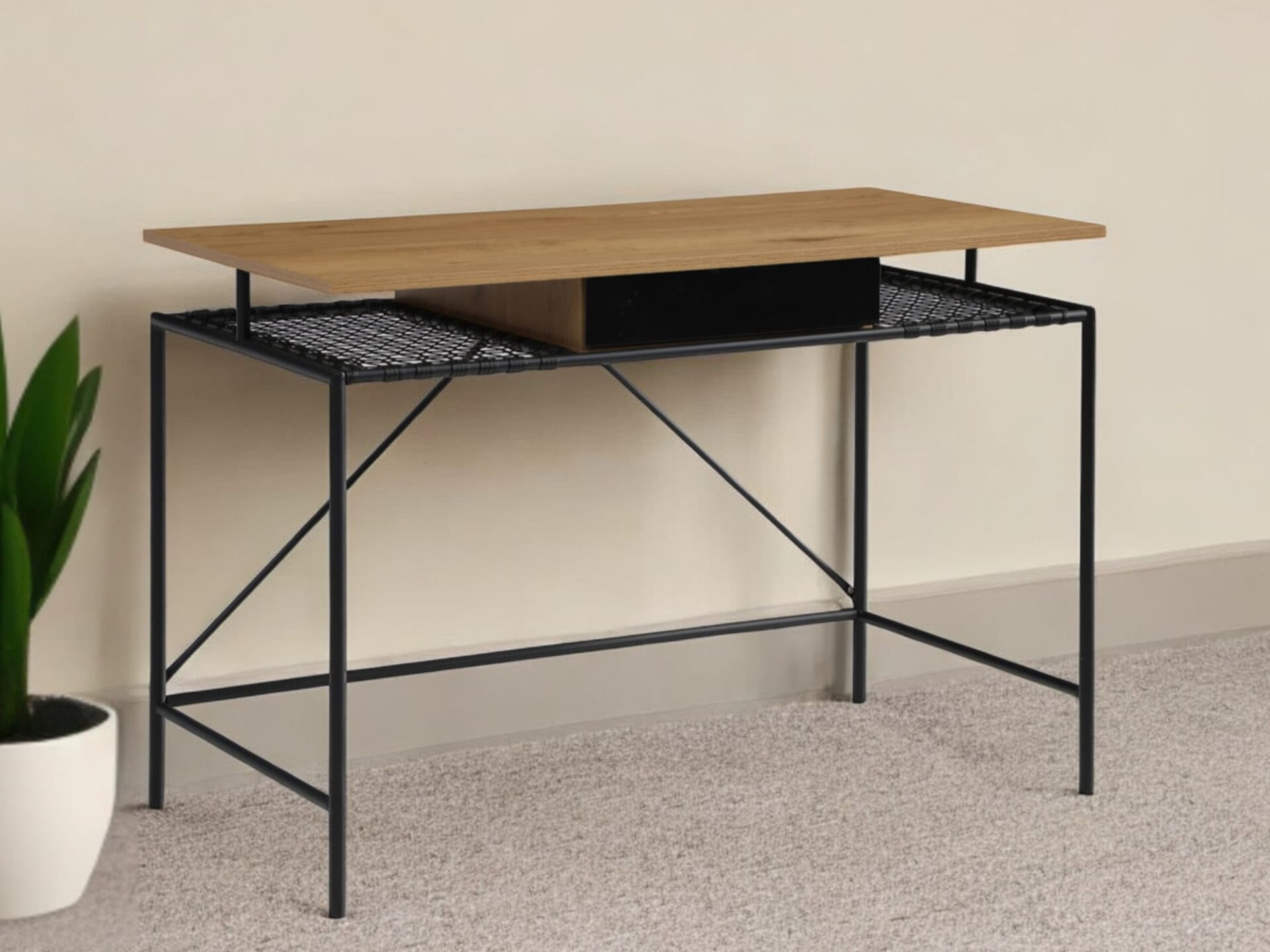 Natural and Black Writing Desk with Storage Drawer 1 Natural and Black Writing Desk with Storage Drawer