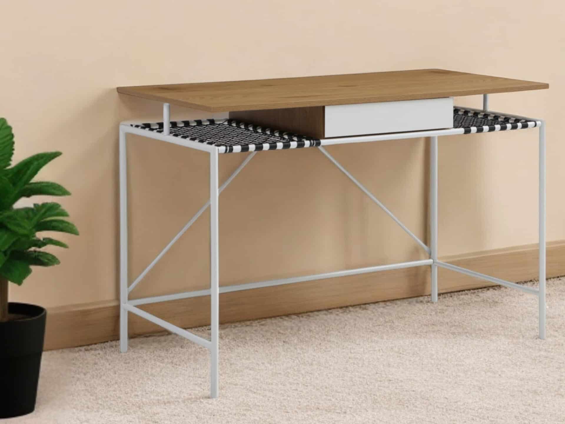 Natural and White Writing Desk with Drawer, 43 Inches Wide 2 Natural and White Writing Desk with Drawer, 43 Inches Wide - Image 2