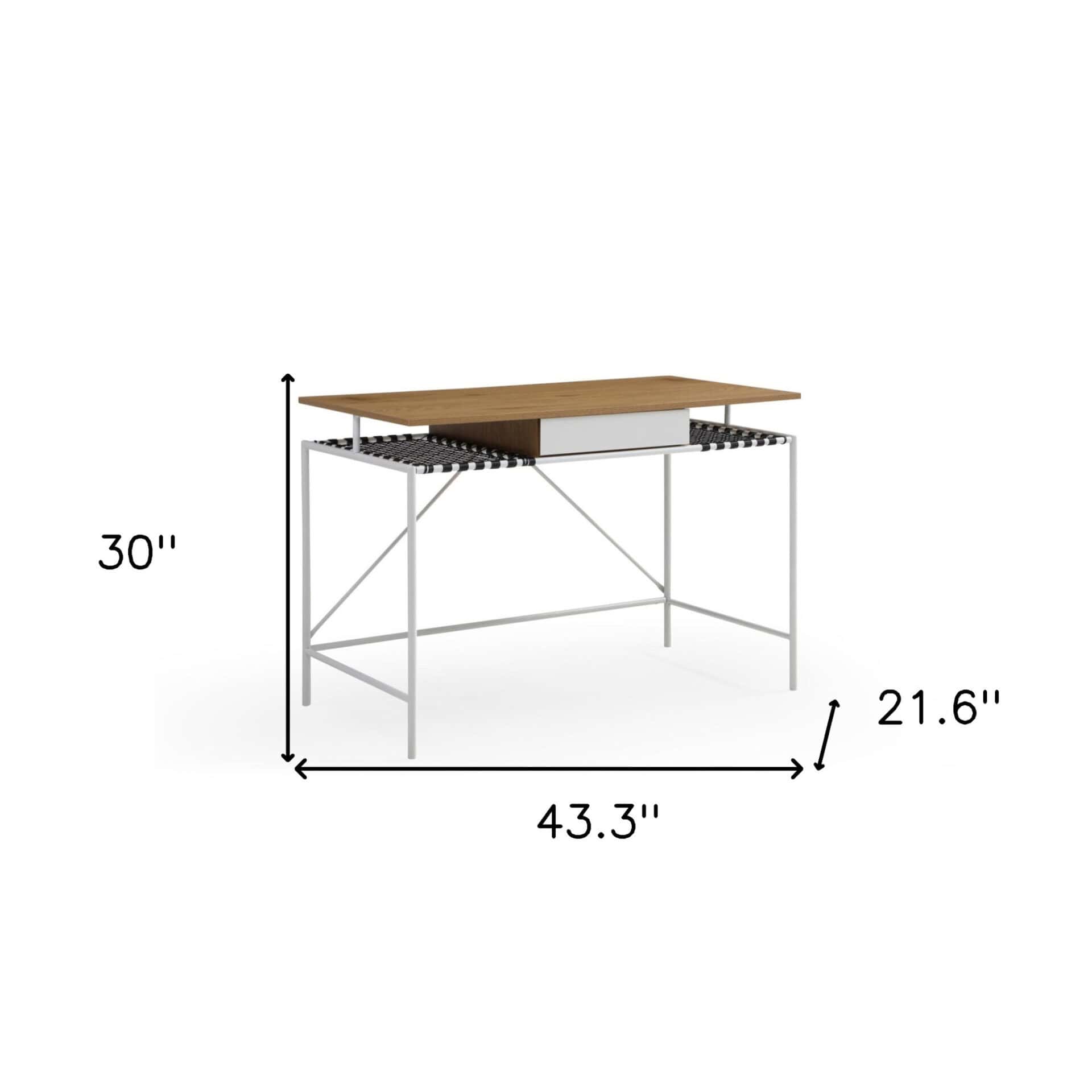Natural and White Writing Desk with Drawer, 43 Inches Wide 7 Natural and White Writing Desk with Drawer, 43 Inches Wide - Image 7