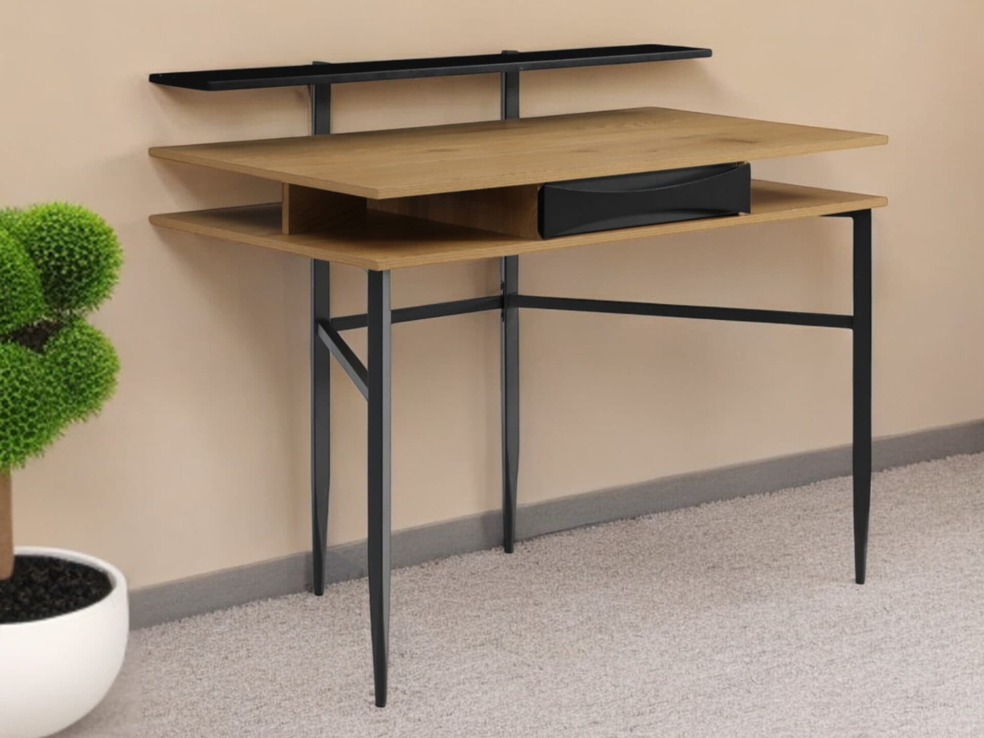 Classic Natural and Black Writing Desk with Drawer for Home Offices 1 Classic Natural and Black Writing Desk with Drawer for Home Offices