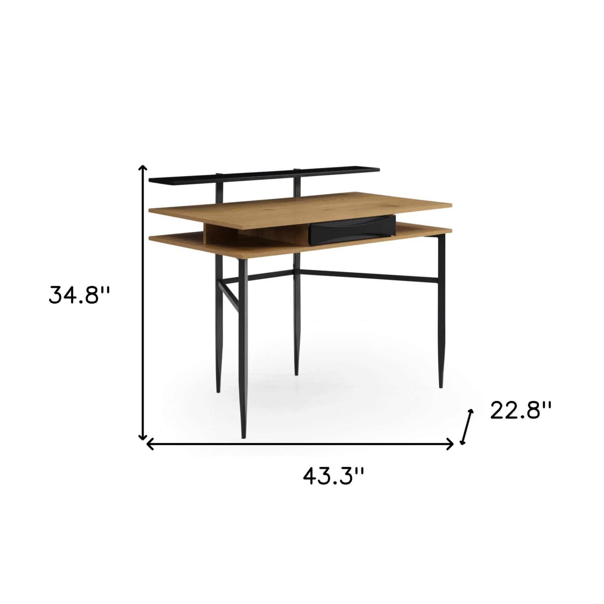 Classic Natural and Black Writing Desk with Drawer for Home Offices 8 Classic Natural and Black Writing Desk with Drawer for Home Offices - Image 8