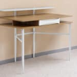 Classic Natural and White Writing Desk with Drawer and Metal Base 7 Classic Natural and White Writing Desk with Drawer and Metal Base