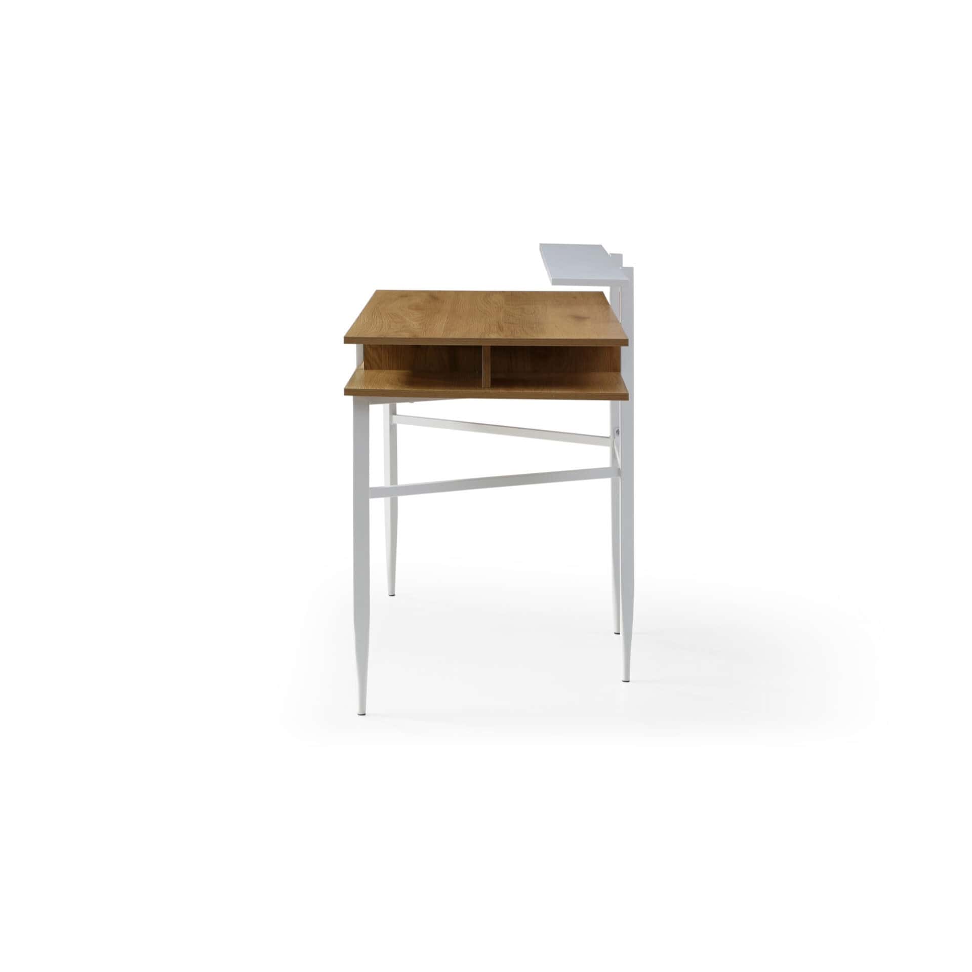 Classic Natural and White Writing Desk with Drawer and Metal Base 3 Classic Natural and White Writing Desk with Drawer and Metal Base - Image 3