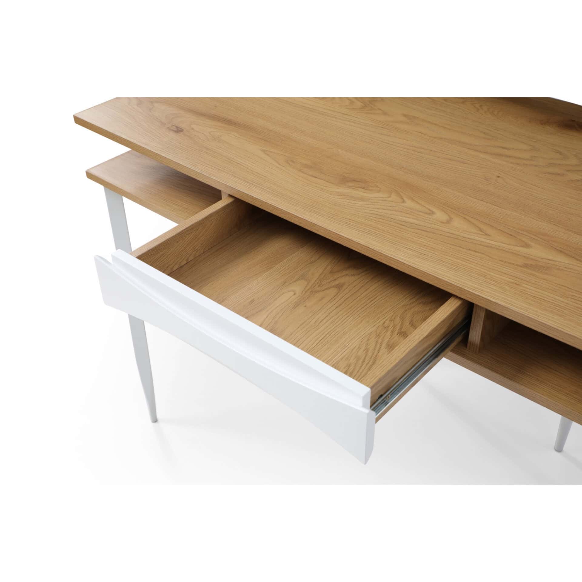 Classic Natural and White Writing Desk with Drawer and Metal Base 5 Classic Natural and White Writing Desk with Drawer and Metal Base - Image 5