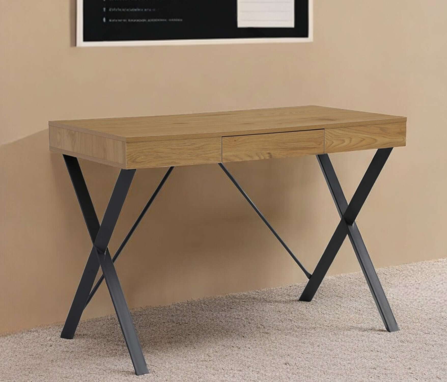Natural and Black Writing Desk with Drawer for Home Offices 2 Natural and Black Writing Desk with Drawer for Home Offices - Image 2