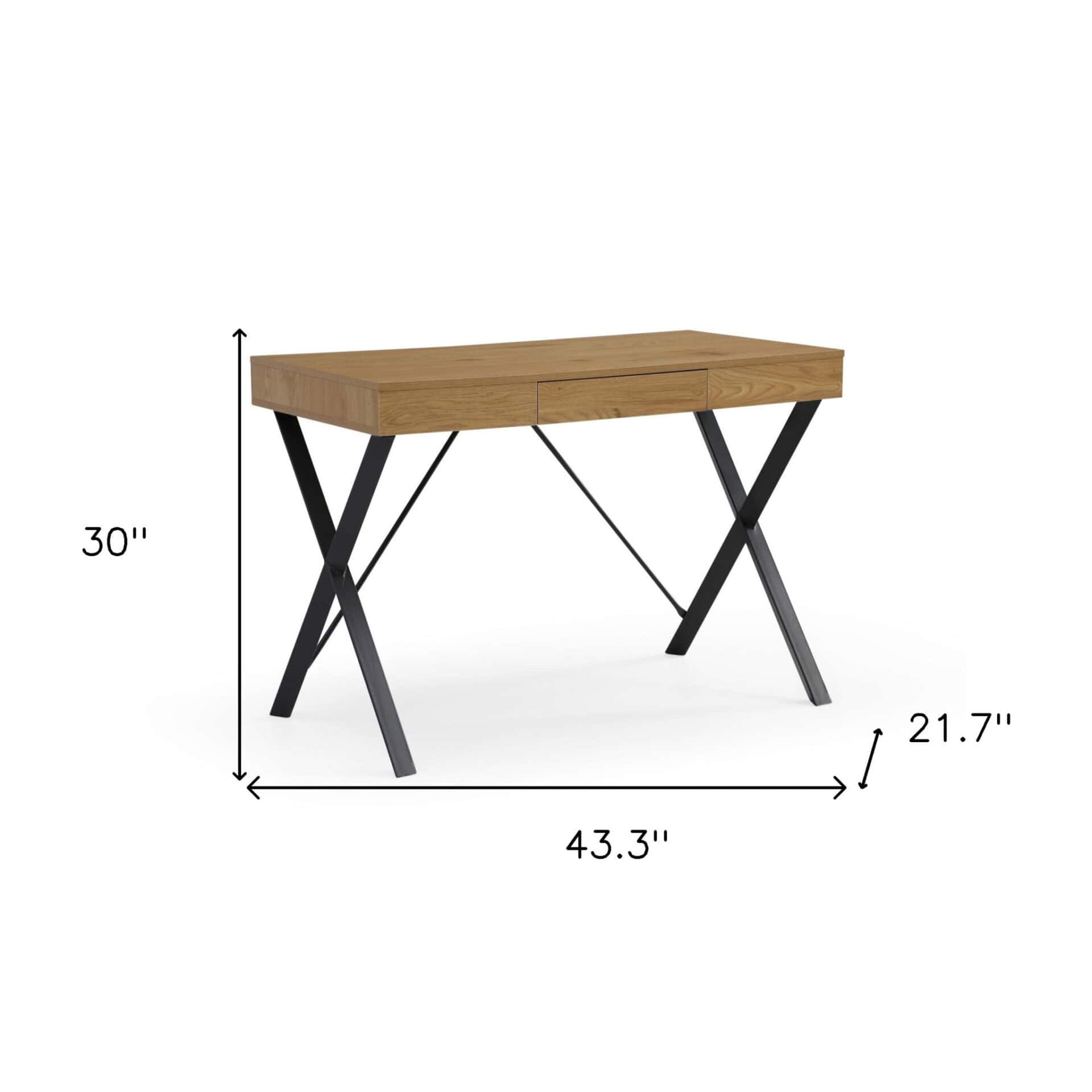Natural and Black Writing Desk with Drawer for Home Offices 7 Natural and Black Writing Desk with Drawer for Home Offices - Image 7