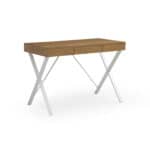 Natural and White Writing Desk with Drawer and Metal Base 8 Natural and White Writing Desk with Drawer and Metal Base