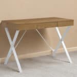 Natural and White Writing Desk with Drawer and Metal Base 9 Natural and White Writing Desk with Drawer and Metal Base