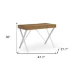 Natural and White Writing Desk with Drawer and Metal Base 14 Natural and White Writing Desk with Drawer and Metal Base