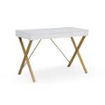 White and Gold Writing Desk with Drawer and Metal Base 8 White and Gold Writing Desk with Drawer and Metal Base