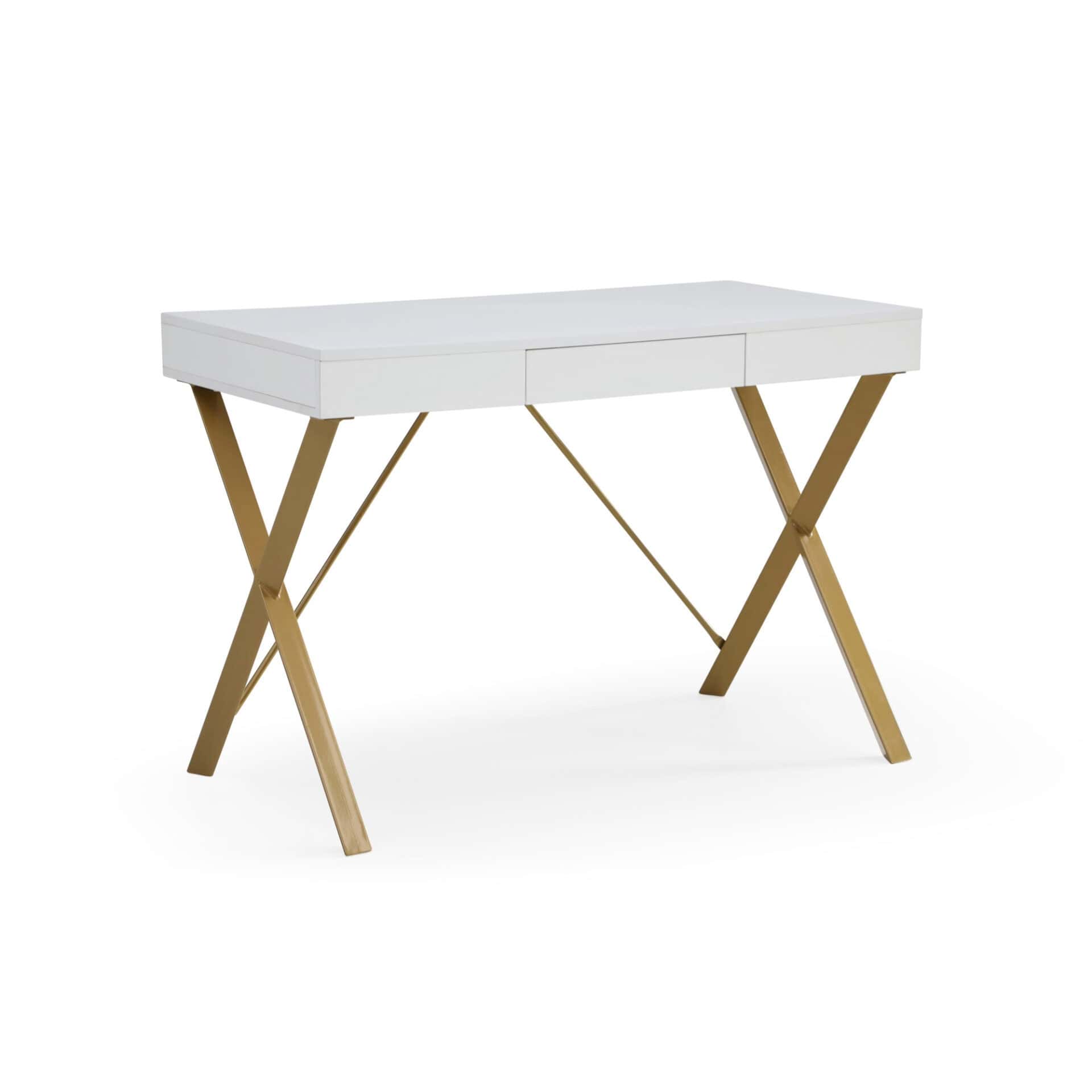 White and Gold Writing Desk with Drawer and Metal Base 1 White and Gold Writing Desk with Drawer and Metal Base