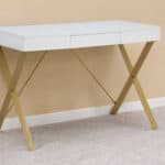 White and Gold Writing Desk with Drawer and Metal Base 9 White and Gold Writing Desk with Drawer and Metal Base