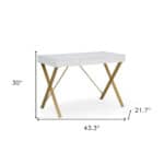 White and Gold Writing Desk with Drawer and Metal Base 14 White and Gold Writing Desk with Drawer and Metal Base