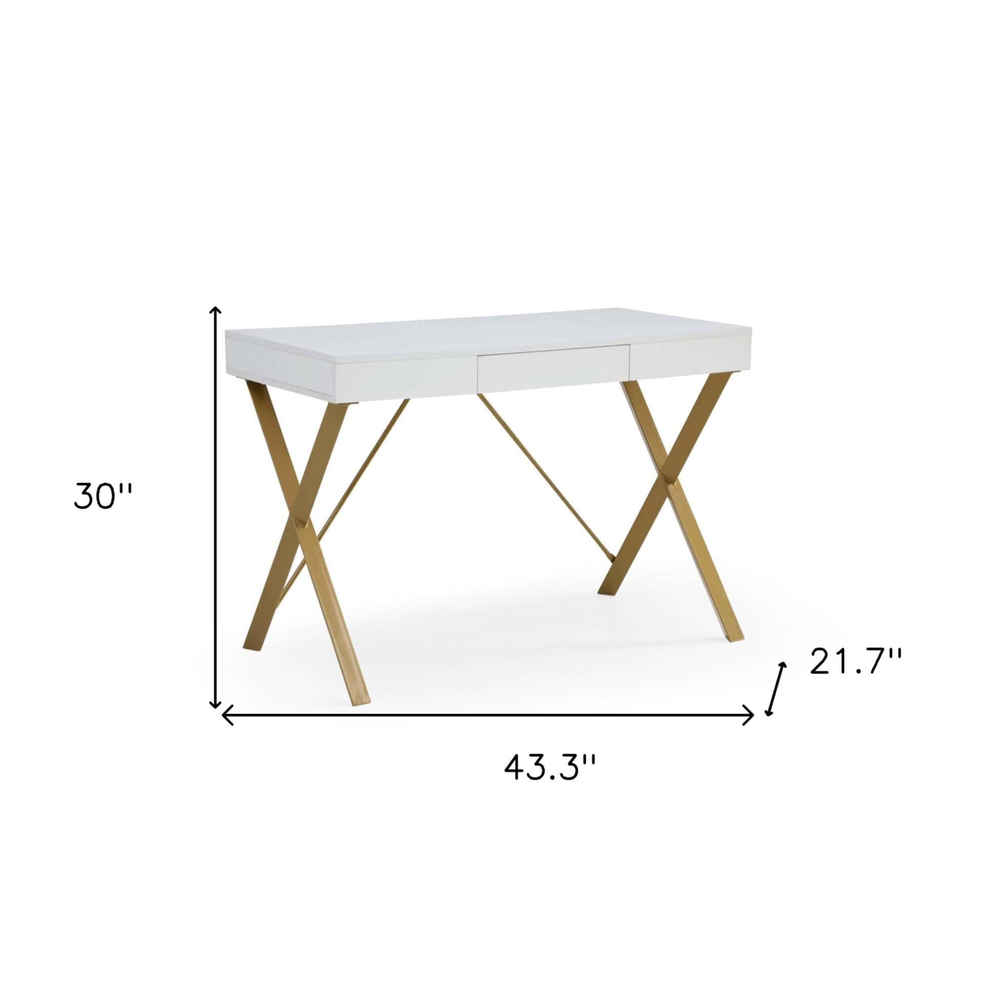 White and Gold Writing Desk with Drawer and Metal Base 7 White and Gold Writing Desk with Drawer and Metal Base - Image 7