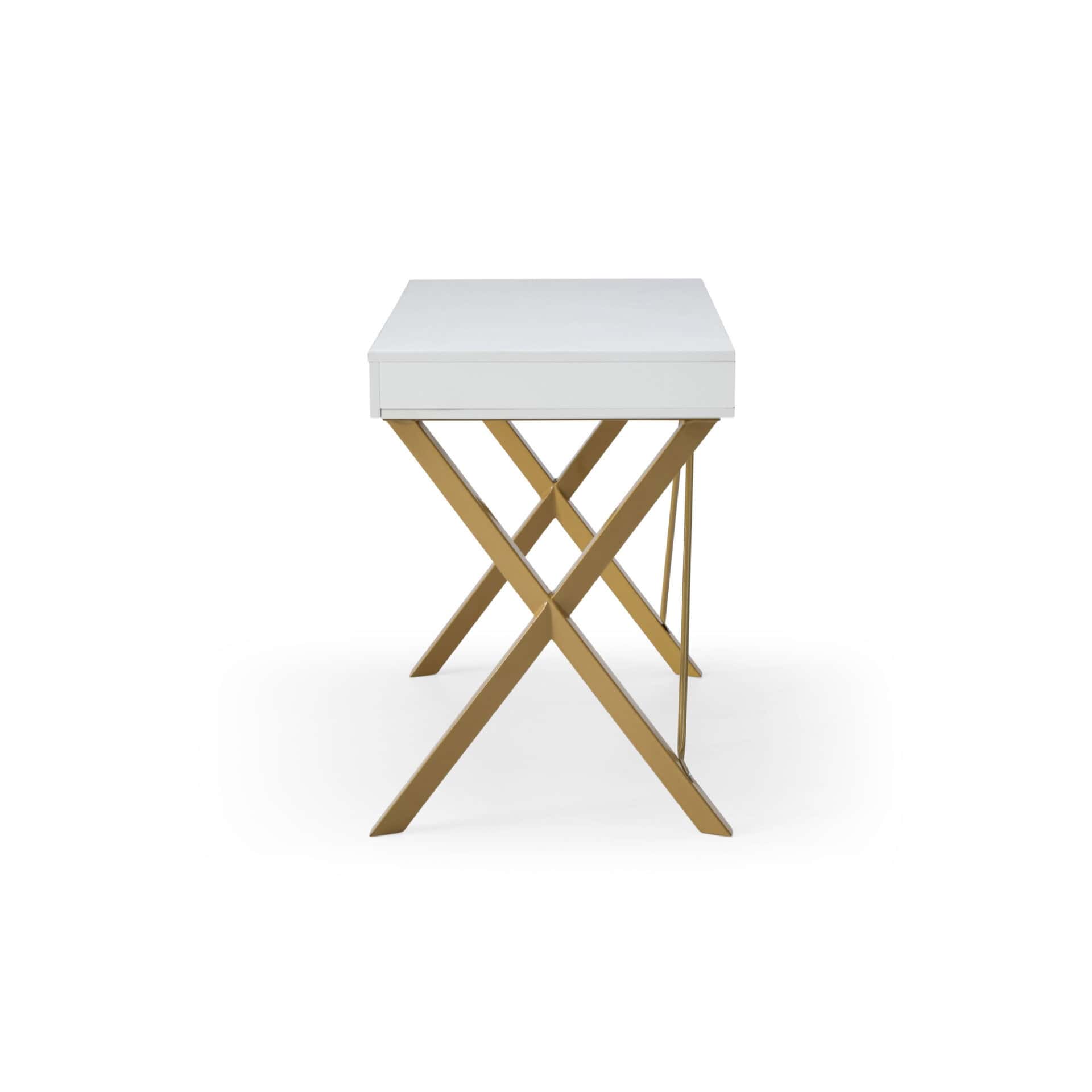 White and Gold Writing Desk with Drawer and Metal Base 3 White and Gold Writing Desk with Drawer and Metal Base - Image 3