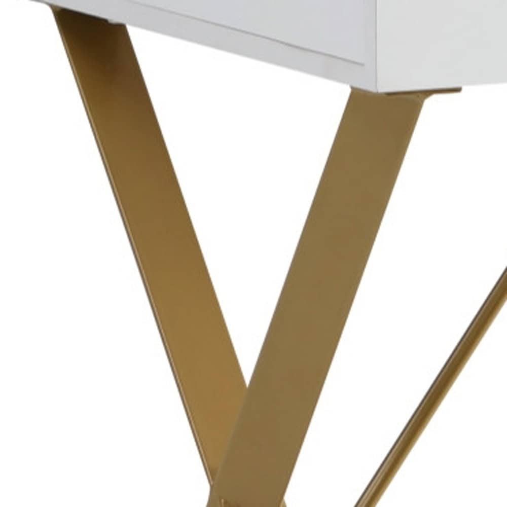 White and Gold Writing Desk with Drawer and Metal Base 5 White and Gold Writing Desk with Drawer and Metal Base - Image 5