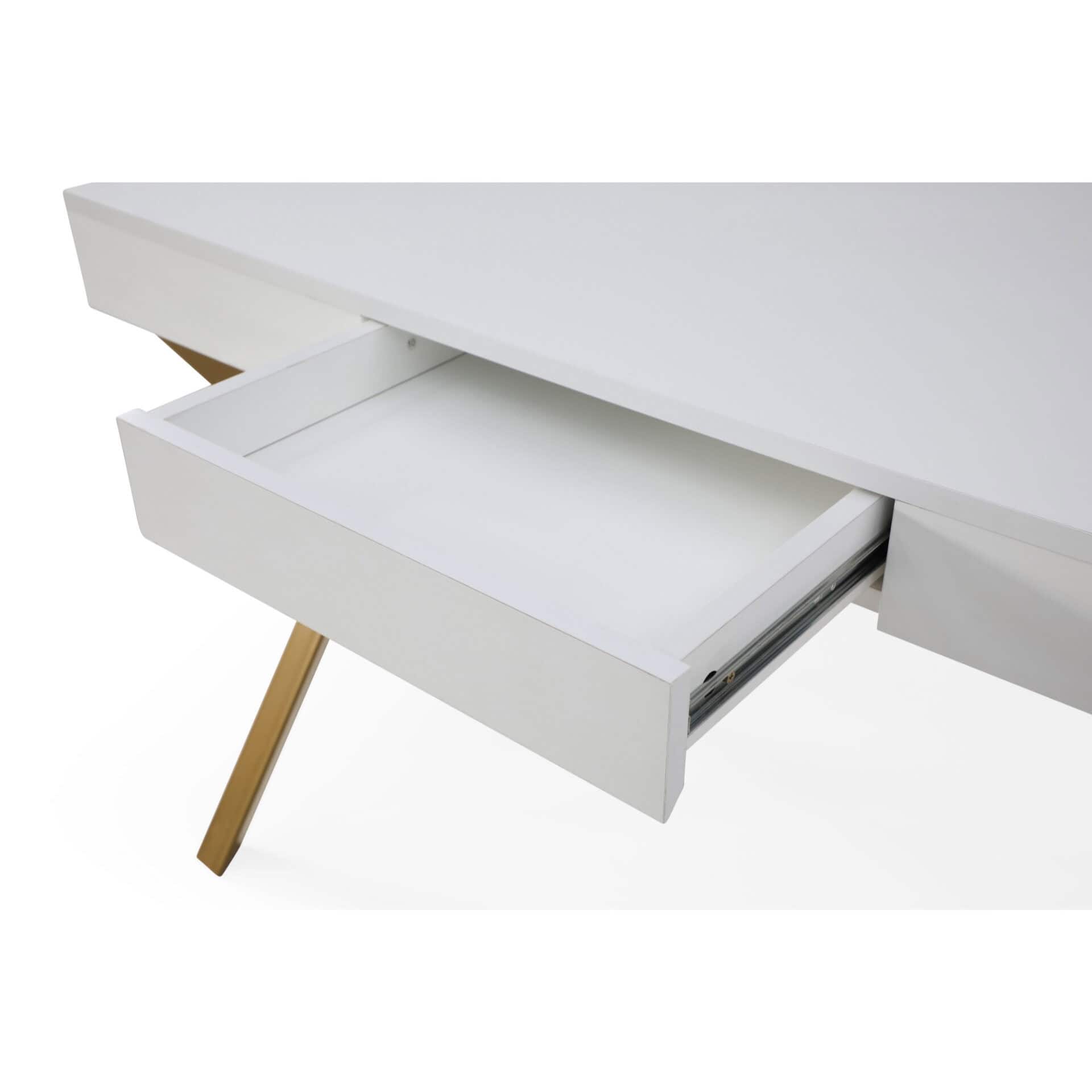 White and Gold Writing Desk with Drawer and Metal Base 4 White and Gold Writing Desk with Drawer and Metal Base - Image 4