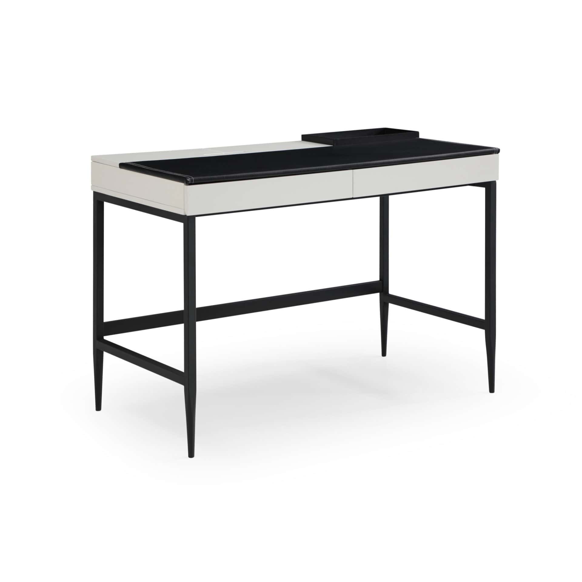 Black and White Writing Desk With Drawers and Metal Base 2 Black and White Writing Desk With Drawers and Metal Base - Image 2