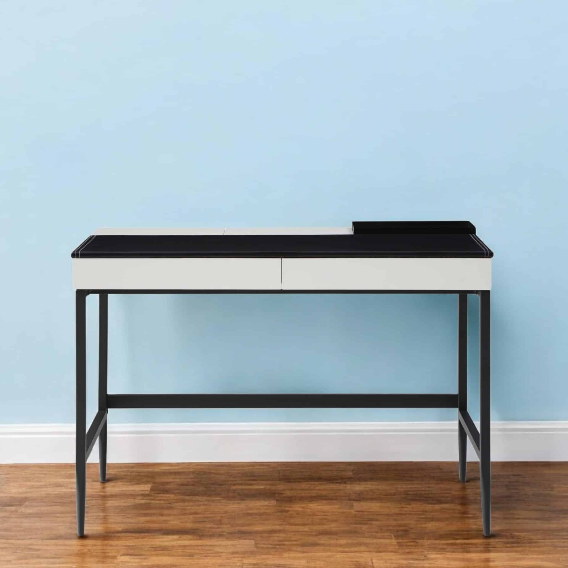 Black and White Writing Desk With Drawers and Metal Base 1 Black and White Writing Desk With Drawers and Metal Base