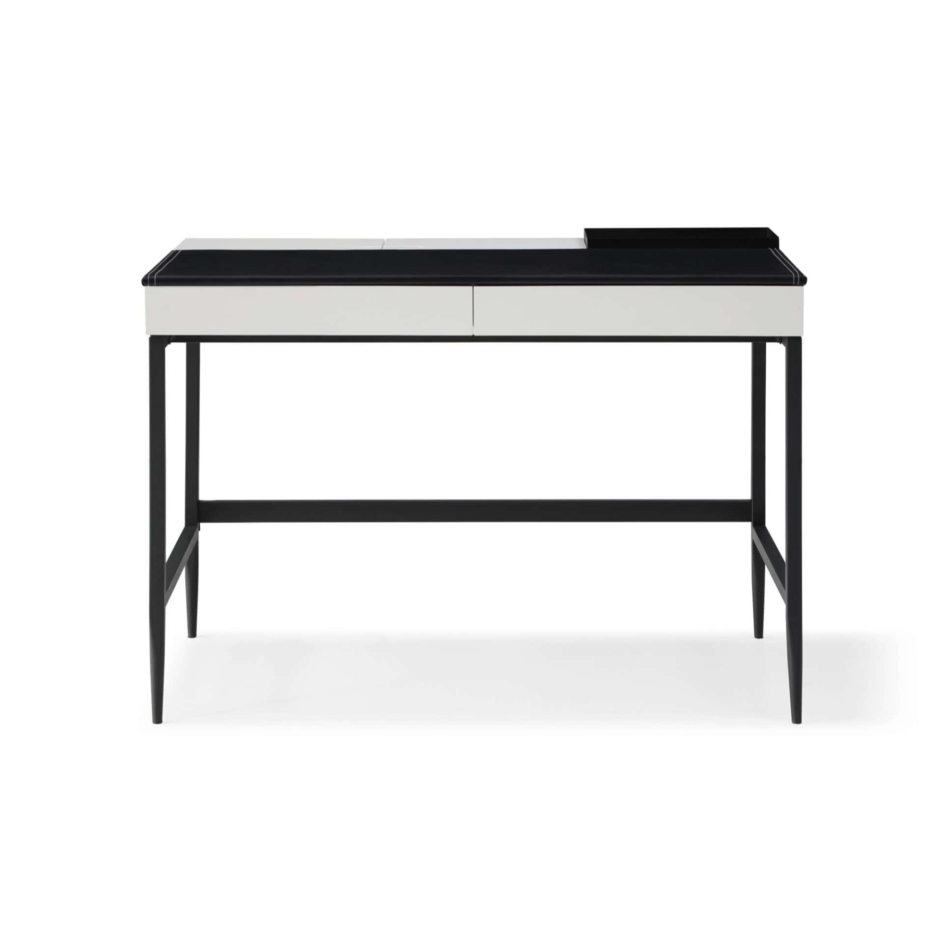 Black and White Writing Desk With Drawers and Metal Base 3 Black and White Writing Desk With Drawers and Metal Base - Image 3