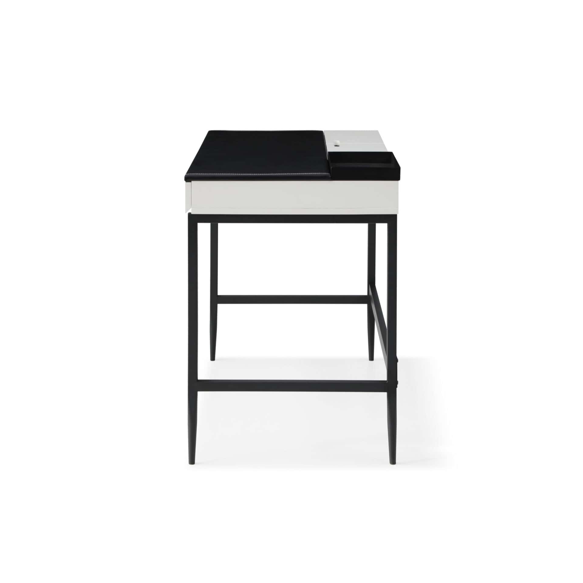 Black and White Writing Desk With Drawers and Metal Base 4 Black and White Writing Desk With Drawers and Metal Base - Image 4