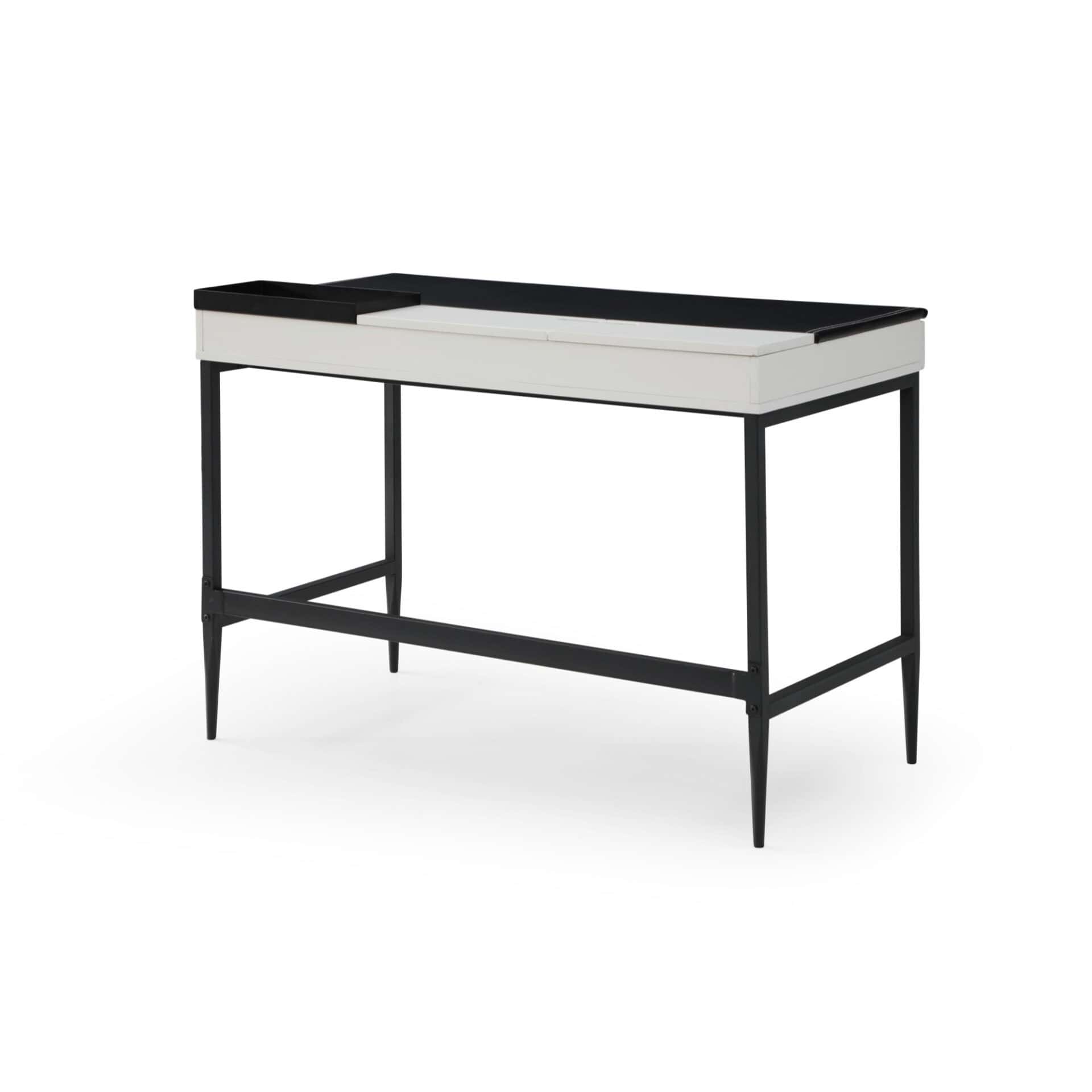 Black and White Writing Desk With Drawers and Metal Base 5 Black and White Writing Desk With Drawers and Metal Base - Image 5