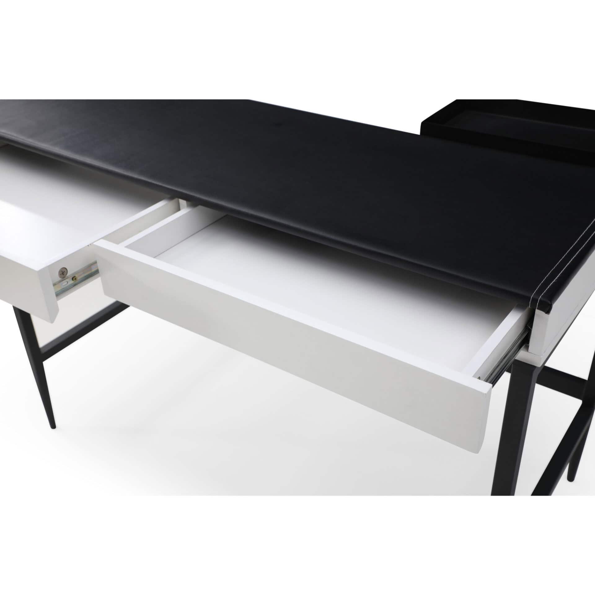 Black and White Writing Desk With Drawers and Metal Base 6 Black and White Writing Desk With Drawers and Metal Base - Image 6