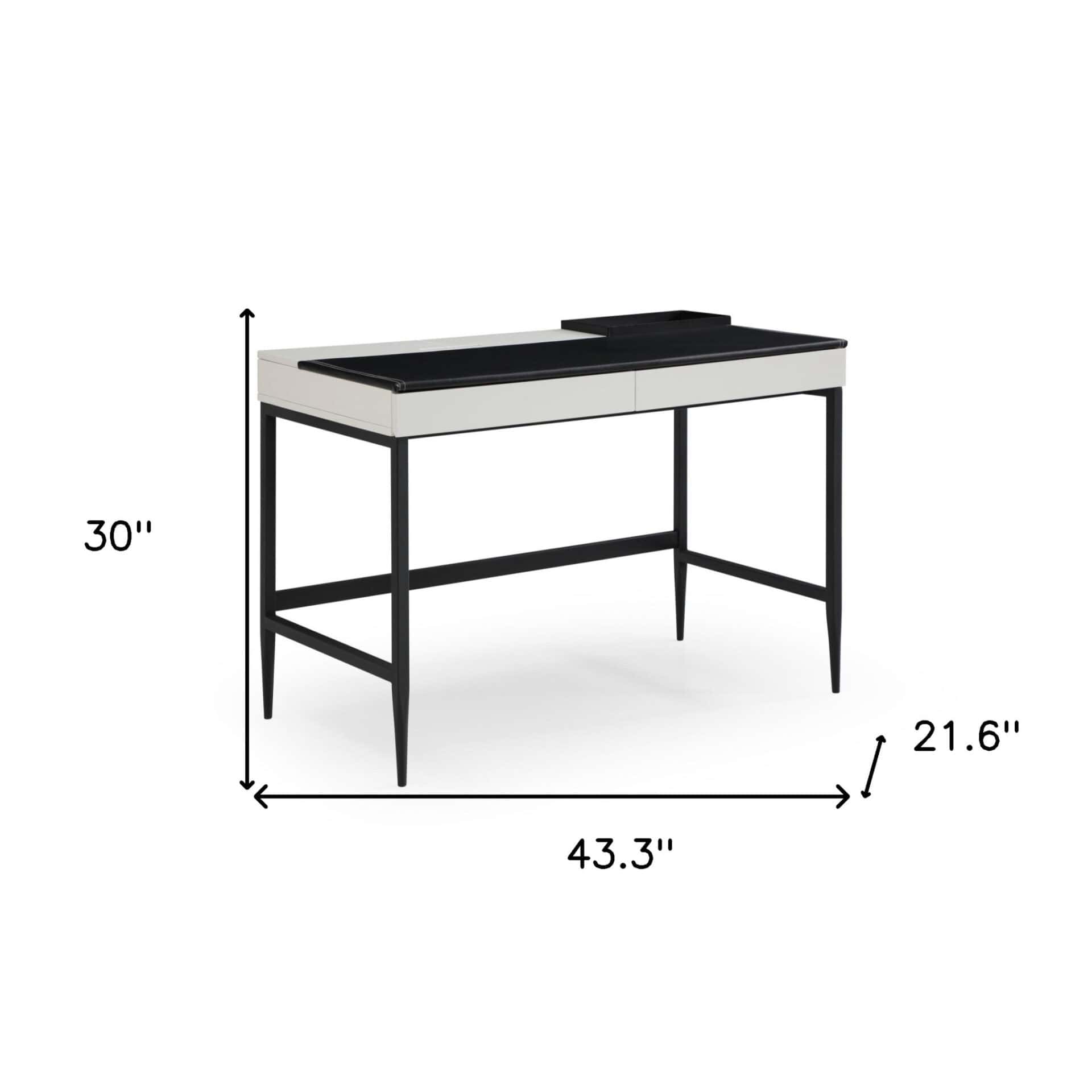 Black and White Writing Desk With Drawers and Metal Base 7 Black and White Writing Desk With Drawers and Metal Base - Image 7