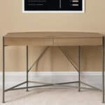 Natural and Bronze Half Circle Desk With Two Drawers 8 Natural and Bronze Half Circle Desk With Two Drawers