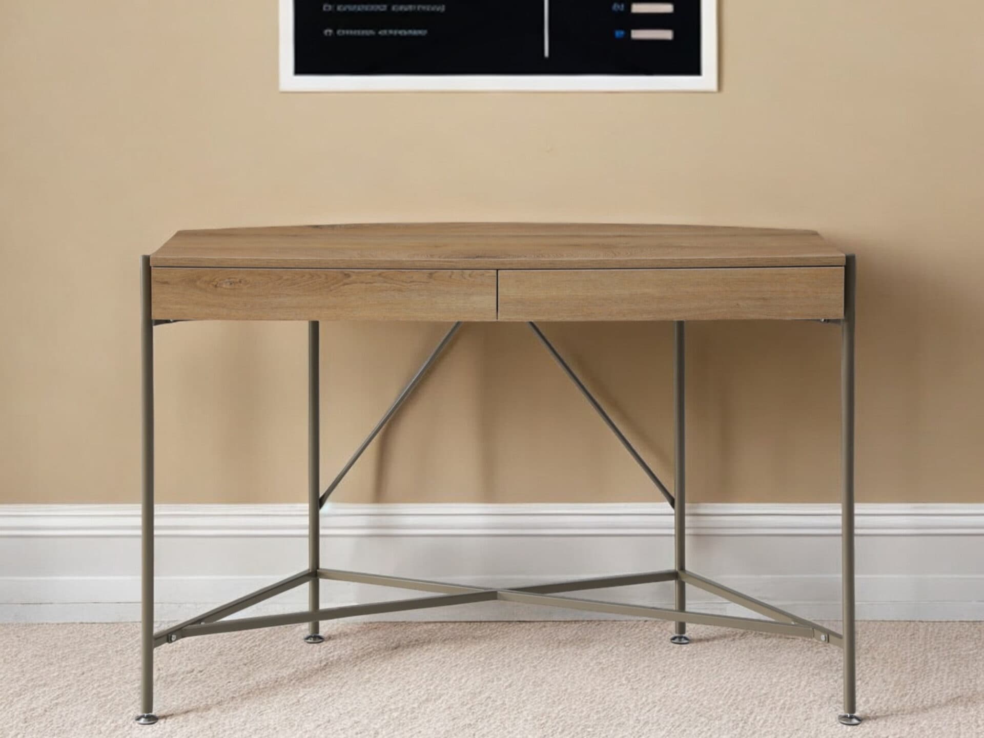 Natural and Bronze Half Circle Desk With Two Drawers 1 Natural and Bronze Half Circle Desk With Two Drawers