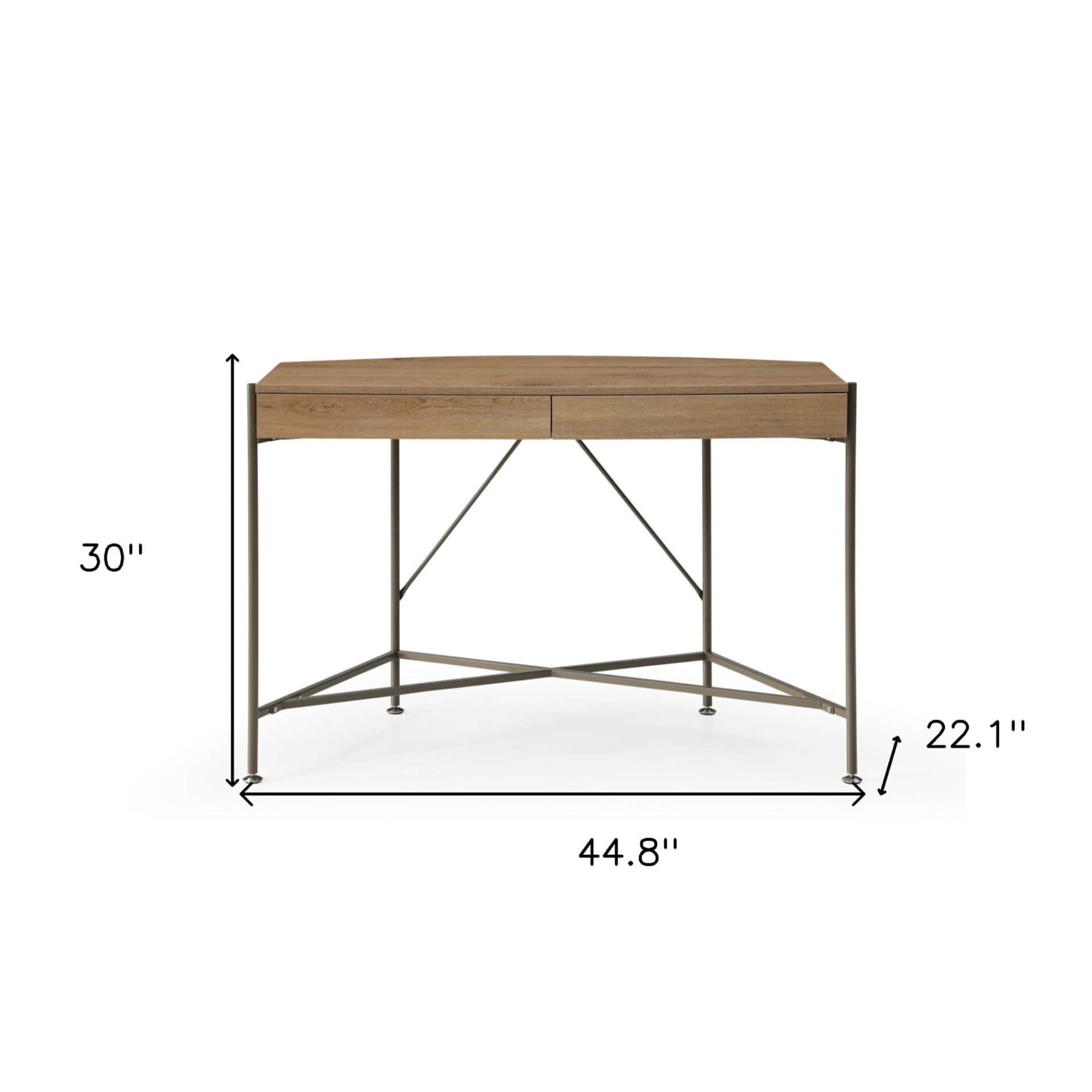 Natural and Bronze Half Circle Desk With Two Drawers 7 Natural and Bronze Half Circle Desk With Two Drawers - Image 7