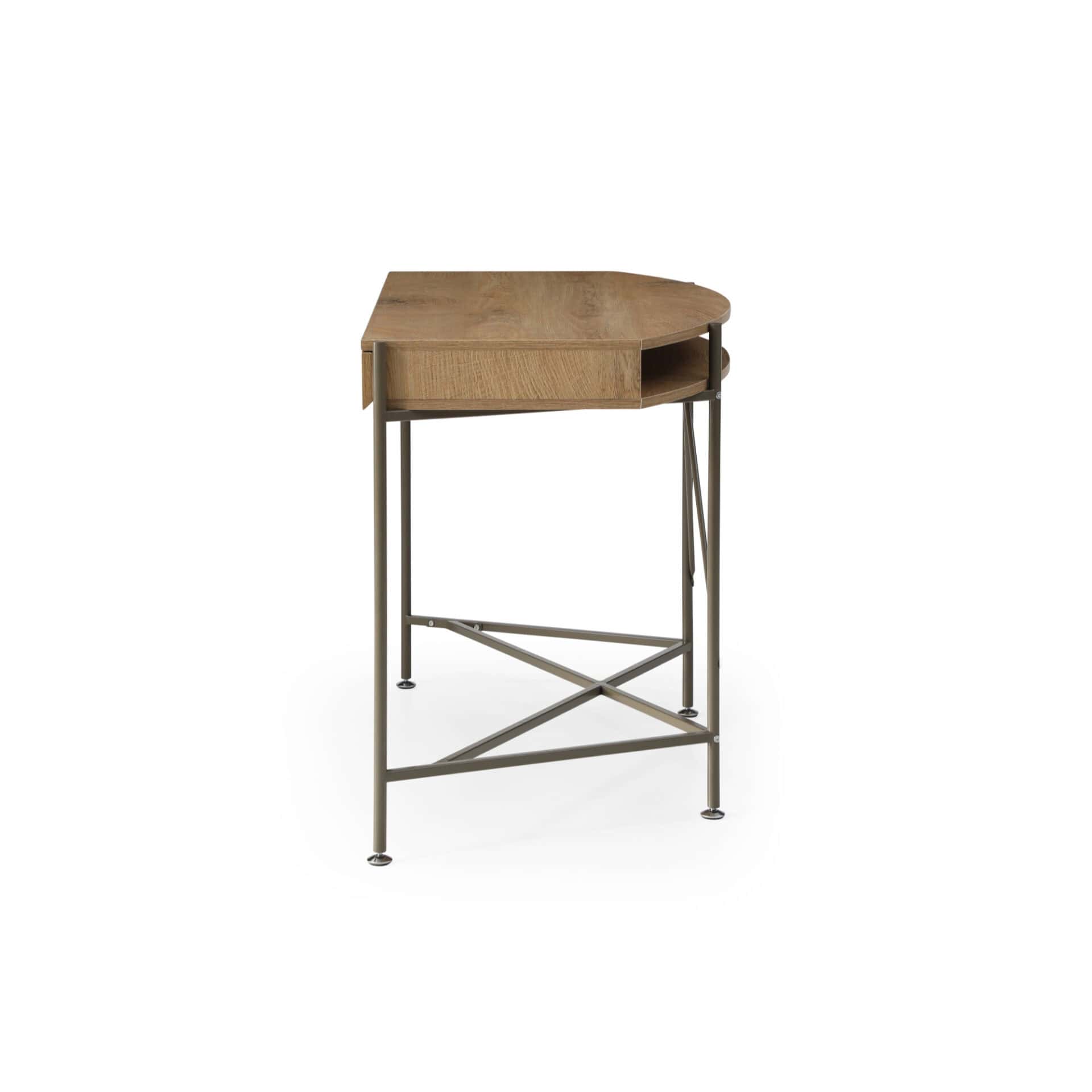 Natural and Bronze Half Circle Desk With Two Drawers 4 Natural and Bronze Half Circle Desk With Two Drawers - Image 4