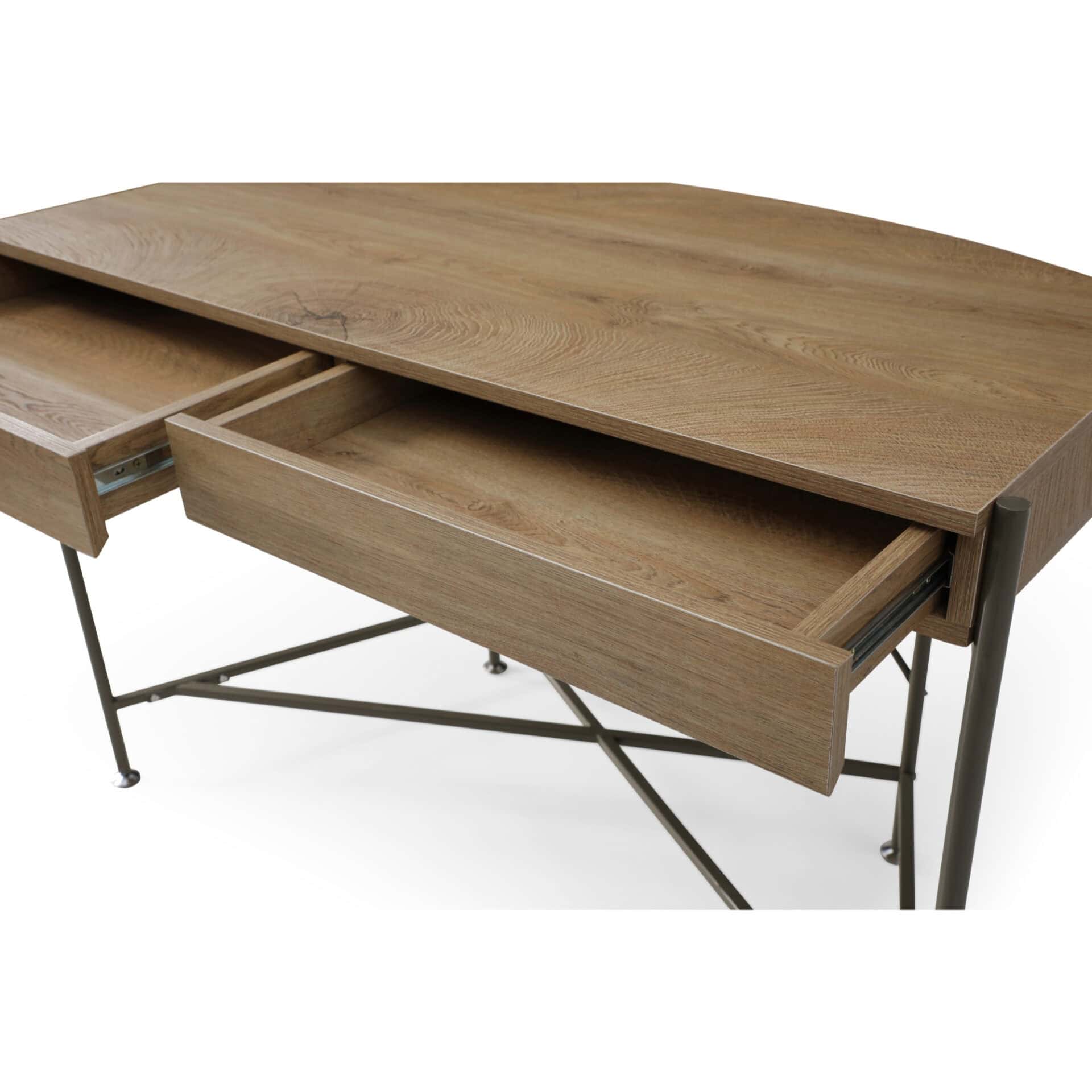 Natural and Bronze Half Circle Desk With Two Drawers 6 Natural and Bronze Half Circle Desk With Two Drawers - Image 6