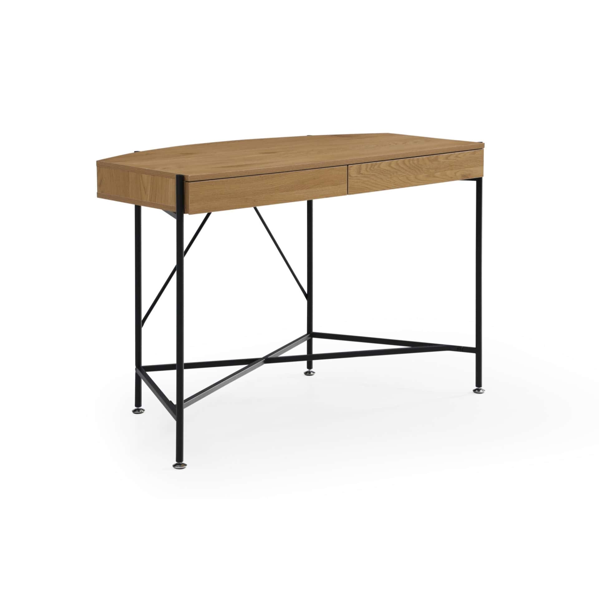 Natural and Black Half Circle Writing Desk With Drawers 3 Natural and Black Half Circle Writing Desk With Drawers - Image 3