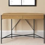 Natural and Black Half Circle Writing Desk With Drawers 8 Natural and Black Half Circle Writing Desk With Drawers